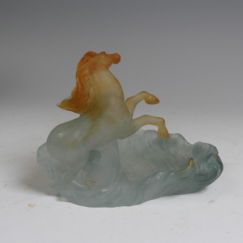 151 - Daum France, a pate de verre 'Chevaux de Marly' prancing horse, 10cm high, the base etched 'Daum Fra... 