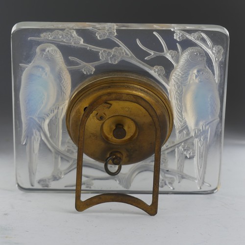 96 - René Lalique, a ‘Les Inseperables’ clear and blue opalescent frosted glass easel clock, model 765, c... 