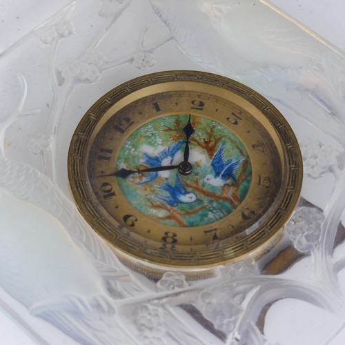 96 - René Lalique, a ‘Les Inseperables’ clear and blue opalescent frosted glass easel clock, model 765, c... 