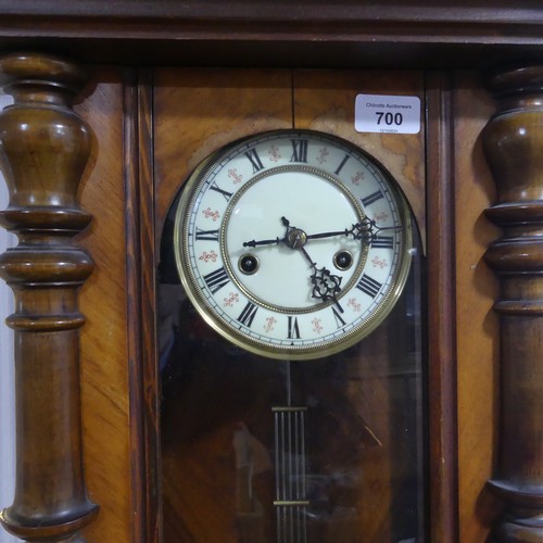 700 - An early 20th century German Vienna style wall Clock, the pediment in the form of a carved horse, wi... 