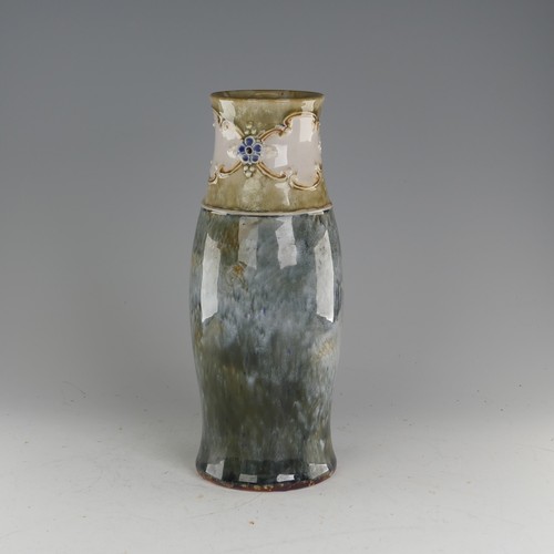 102 - A Royal Doulton stoneware Vase, of slender baluster form, with tubelined design, impressed factory m... 