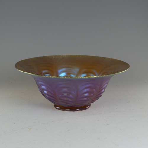 139 - A Myra-style WMF opalescent glass Bowl, with ridged conical body and flared rim, D 20.5cm x H 8cm, t... 