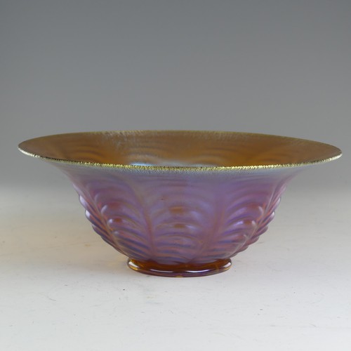 139 - A Myra-style WMF opalescent glass Bowl, with ridged conical body and flared rim, D 20.5cm x H 8cm, t... 