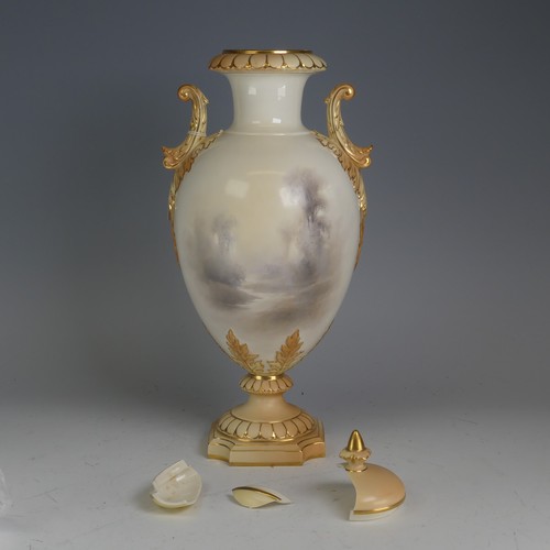 101 - John Stinton for Royal Worcester; a twin-handled Vase, of baluster form, finely painted with cattle ... 