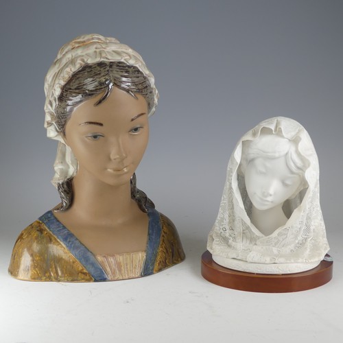 144 - A Lladro Gres Bust 'Little Girl', designed by Fulgencio Garcia, H 33 cm, together with a Lladro Bust... 