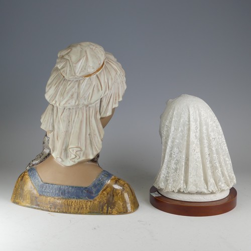 144 - A Lladro Gres Bust 'Little Girl', designed by Fulgencio Garcia, H 33 cm, together with a Lladro Bust... 