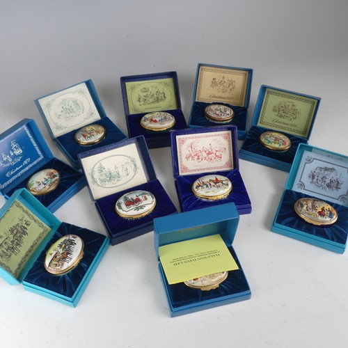 116 - A quantity of boxed Halcyon Days enamel Christmas patch Boxes, to comprise years 1972-81, all boxed ... 