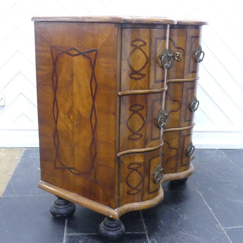 624 - A 19th century inlaid serpentine Chest of drawers, of small proportions, the moulded top over three ... 