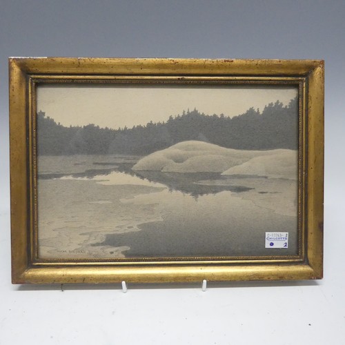 188 - Oskar Bergman (Swedish 1879-1963) a pencil drawing of a lakescape, signed and dated 1925, framed and... 