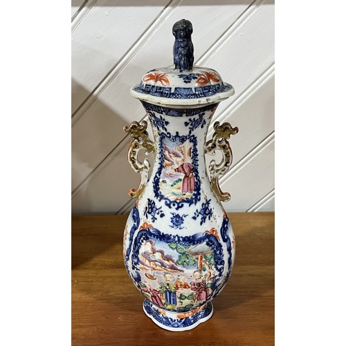 165 - A 19thC Chinese porcelain baluster famille rose Vase, with cover, hand painted, brightly decorated w... 