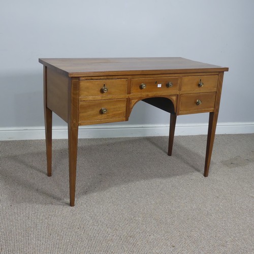 507 - An Edwardian inlaid mahogany writing Desk/Dressing Table, the top and drawers with alternating bande... 