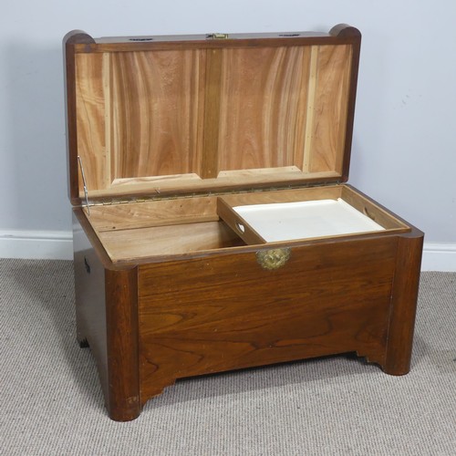 513 - A Chinese Camphorwood Chest, the top carved with a Junk, circa 1930s/40s, with lock and keys, W 91 c... 