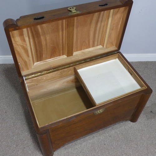 513 - A Chinese Camphorwood Chest, the top carved with a Junk, circa 1930s/40s, with lock and keys, W 91 c... 