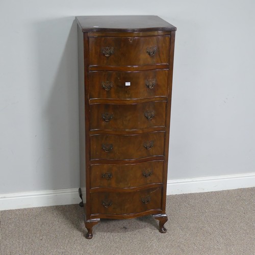 527 - A tall reproduction mahogany Chest of drawers, the serpentine front with six drawers, raised on cabr... 