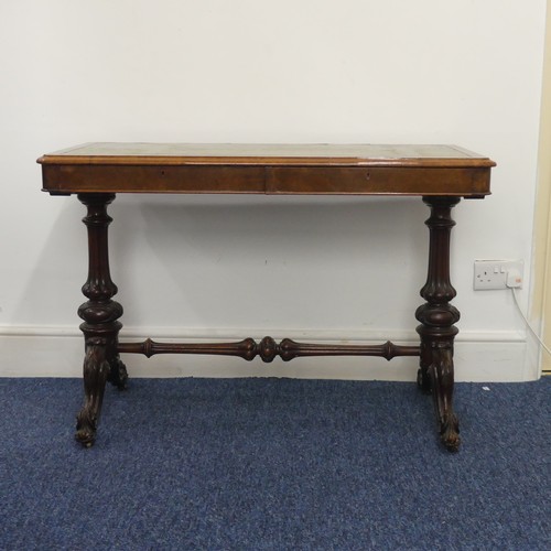 541 - A 19th century burr walnut Library Table, of small proportions, the moulded rectangular top inset wi... 