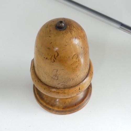 542 - An early 19th century fruitwood treen String Box, in the form of an Acorn, H 13 cm.