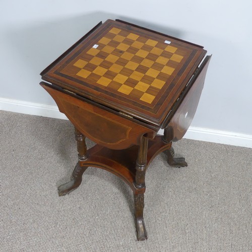 544 - An Edwardian burr walnut and mahogany Chess Table, the top with boxwood inlaid chess board, each edg... 