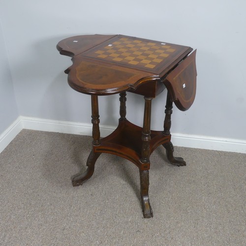 544 - An Edwardian burr walnut and mahogany Chess Table, the top with boxwood inlaid chess board, each edg... 