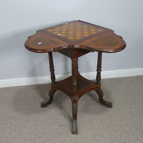 544 - An Edwardian burr walnut and mahogany Chess Table, the top with boxwood inlaid chess board, each edg... 