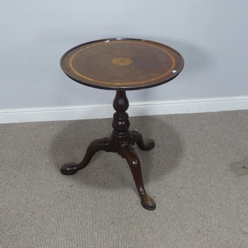 539 - A 19th century mahogany inlaid tilt-top wine Table, raised on tripod cabriole base and pad feet, W 6... 