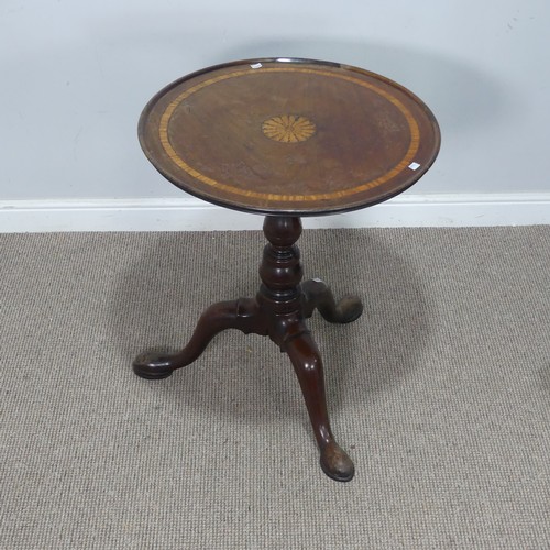 539 - A 19th century mahogany inlaid tilt-top wine Table, raised on tripod cabriole base and pad feet, W 6... 