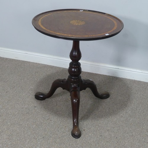 539 - A 19th century mahogany inlaid tilt-top wine Table, raised on tripod cabriole base and pad feet, W 6... 