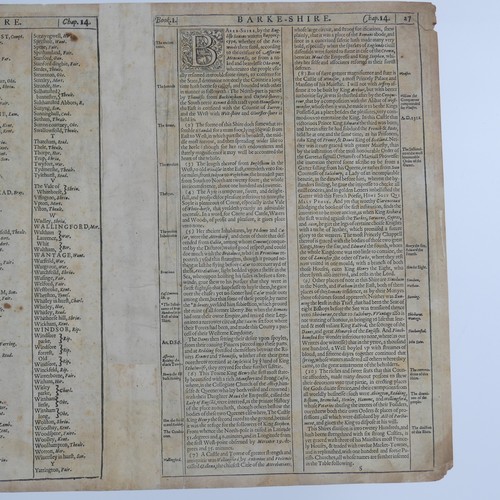 26 - Speed (John, (1552-1629); 'Barkshire Described'; a double page engraved map of the county with view ... 