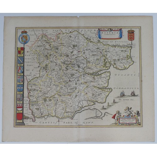 27 - British County Maps; Essex, including, Blaeu 'Essexia Comitatus, c.1660's, with contemporary hand co... 