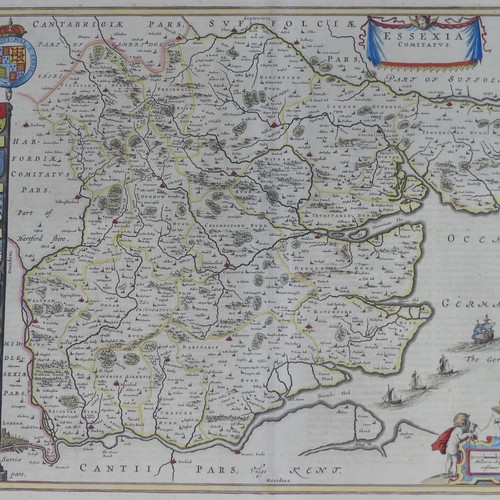 27 - British County Maps; Essex, including, Blaeu 'Essexia Comitatus, c.1660's, with contemporary hand co... 