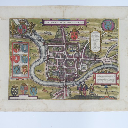 1 - Braun (Georg) & Hogenberg (Frans); 'Cestria (Vulgo), Chester, Angliae Civitas',  An engraved 'bi... 