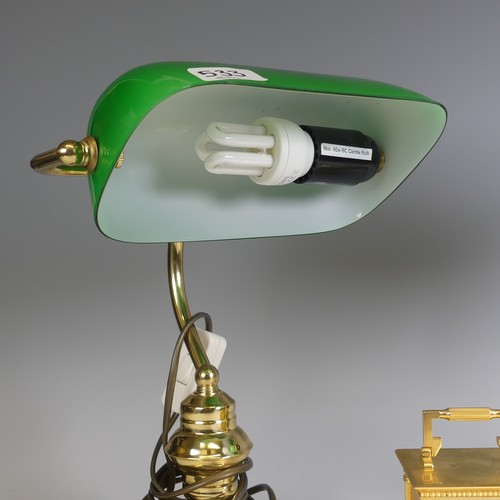 533 - A pair of contemporary Lloytron banker's style table Lamps, with green glass swivel shades, H 37 cm,... 