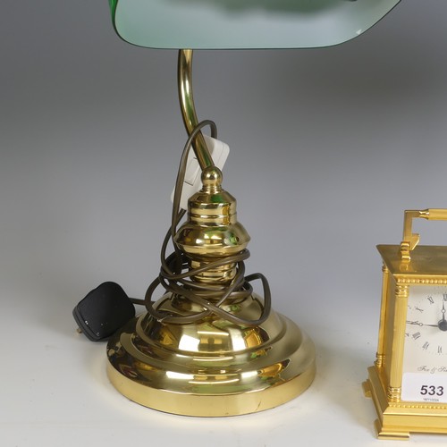 533 - A pair of contemporary Lloytron banker's style table Lamps, with green glass swivel shades, H 37 cm,... 