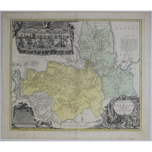 56 - Homann (Johann Baptist, heirs of); 'Ingermanlandiae seu Ingriae...', a decorative map of the area su... 