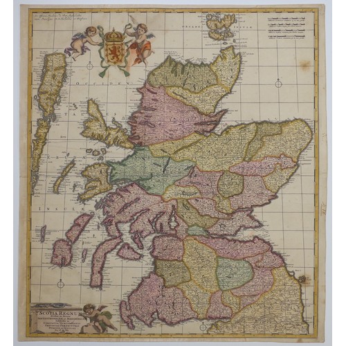 54 - De Wit (Dutch Frederik c. 1629 – 1706); 'Scotia Regnum....', a late 18thC double page engraved map o... 