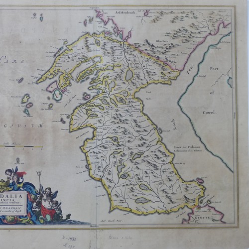 62 - Scotland; including 'Blaeu; 'PRAEFECTURA KIRCUBRIENSIS....', a mid 17thC hand coloured map of the co... 