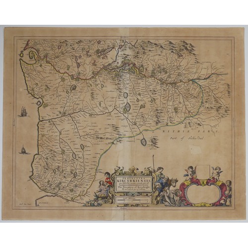 62 - Scotland; including 'Blaeu; 'PRAEFECTURA KIRCUBRIENSIS....', a mid 17thC hand coloured map of the co... 