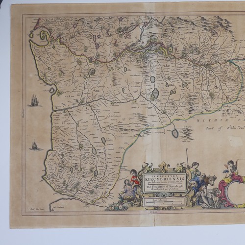 62 - Scotland; including 'Blaeu; 'PRAEFECTURA KIRCUBRIENSIS....', a mid 17thC hand coloured map of the co... 