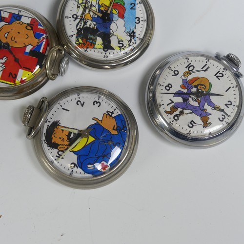 265 - Four vintage American novelty 'Tin Tin' Pocket Watches, two by the E. Ingraham Co., both running, th... 