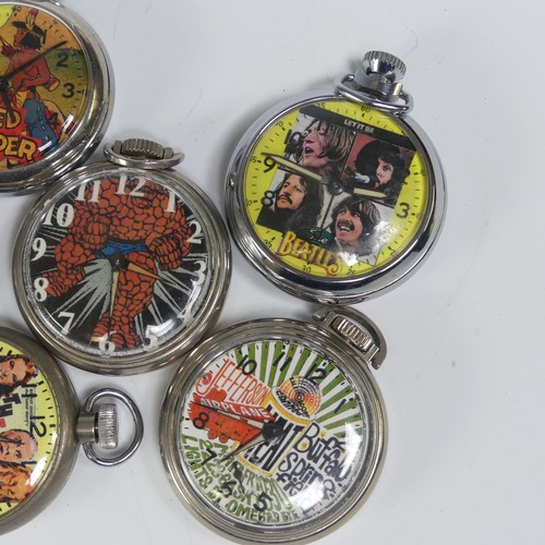 268 - Six novelty vintage Pocket Watches, one with Beatles 'Let it Be' dial, 'Made in Gt. Britain' on move... 