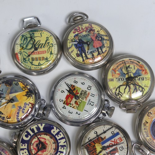 270 - A collection of thirteen vintage Advertising Pocket Watches, all with chrome / nickel plated cases, ... 