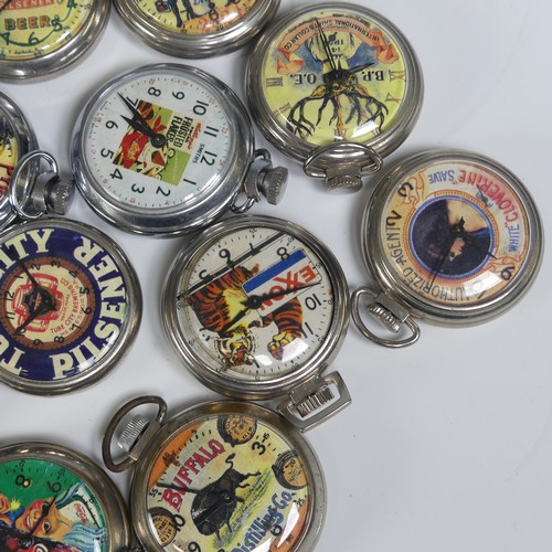 270 - A collection of thirteen vintage Advertising Pocket Watches, all with chrome / nickel plated cases, ... 