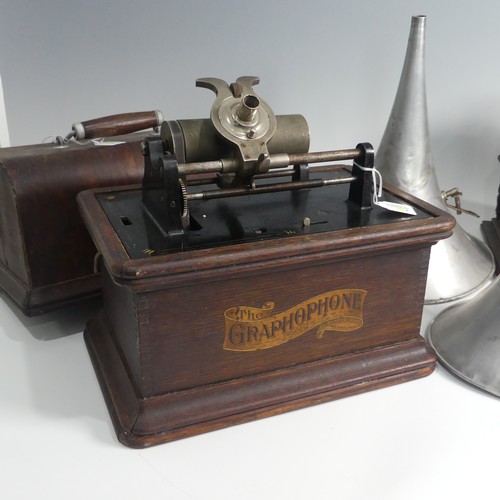 282 - An early 20th century ‘The Graphophone’, Columbia Phonograph, with original oak case and white metal... 