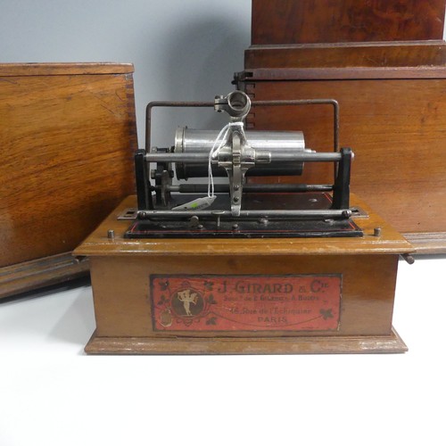 283 - A Pathé Phonograph for J. Girard & Cie., Paris, in walnut case with domed cover, incomplete, lac... 