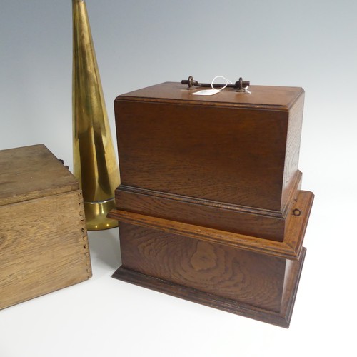 284 - An early 20th century wax cylinder Phonograph, with reproducer and brass horn, in oak case, together... 