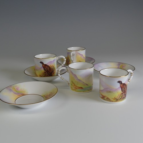 375 - A set of four Royal Worcester Cups and Saucers, James Stinton Game Birds series, mark to reverse, H ... 