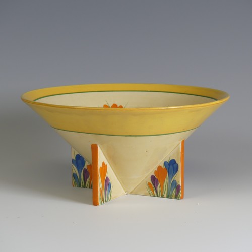 376 - A Clarice Cliff 'Crocus' pattern conical fruit Bowl, supported on four triangular feet, stamped to t... 