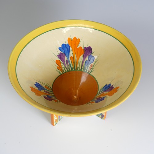 376 - A Clarice Cliff 'Crocus' pattern conical fruit Bowl, supported on four triangular feet, stamped to t... 