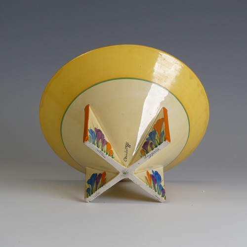 376 - A Clarice Cliff 'Crocus' pattern conical fruit Bowl, supported on four triangular feet, stamped to t... 