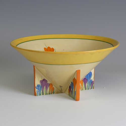 376 - A Clarice Cliff 'Crocus' pattern conical fruit Bowl, supported on four triangular feet, stamped to t... 