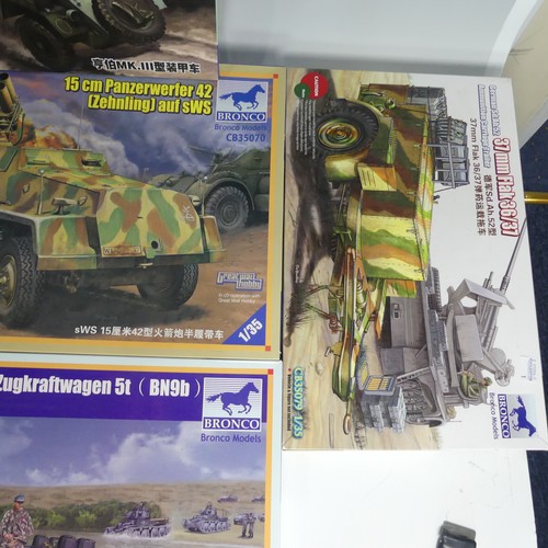 293 - Nine Bronco 1:35 Scale Plastic Military Model Kits, including CB35070 15cm Panzerwerfer 42 (Zehnling... 